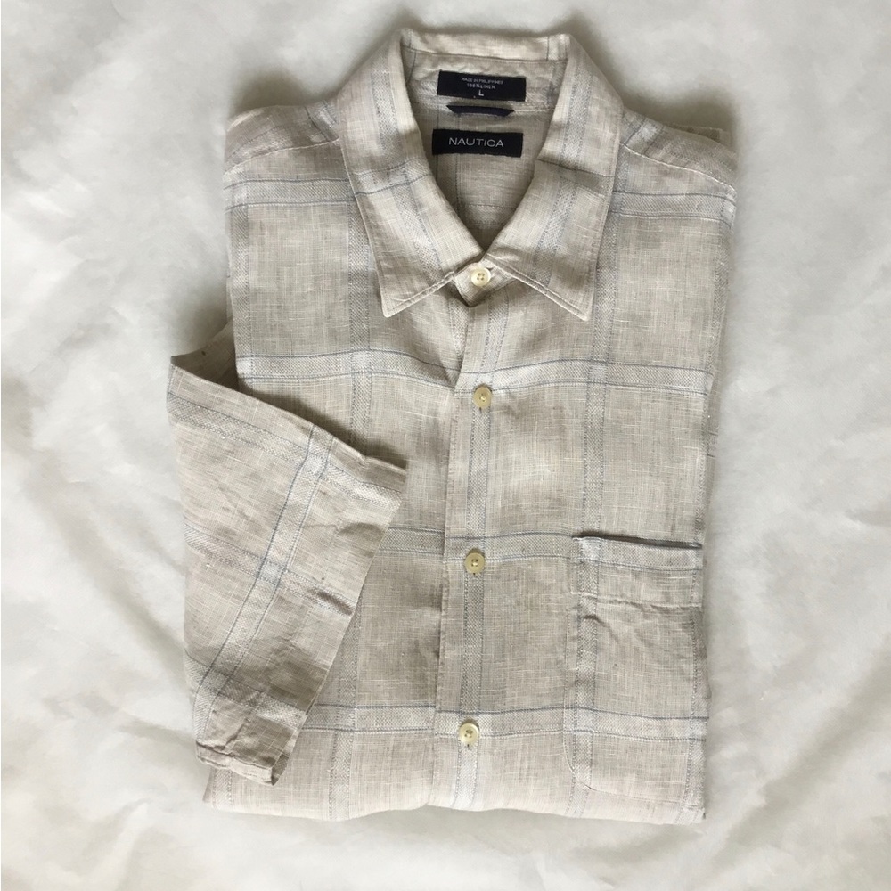 Nautica Linen Short Sleeved Shirt, Size L.
